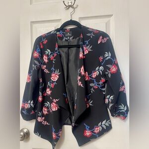 Jules & Leopold Blazer Jacket Black Red Blue Floral Open Front Women’s Sz Small